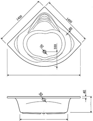 Ванна акриловая Cezares Cetina 140x140