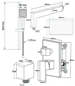 Душевая система со смесителем для душа Swedbe Platta хром 5539 Душевая система со смесителем для душа Swedbe Platta хром 5539, 2