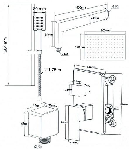 Душевая система со смесителем для душа Swedbe Platta хром 5539