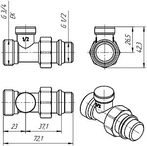 Вентиль запорный прямой ½" в/н Valtec VT.020.NR.04 Вентиль запорный прямой ½" в/н Valtec VT.020.NR.04, 2