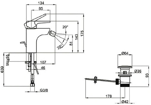 Смеситель для биде Villeroy&amp;Boch Subway 2.0 хром TVB10220111061