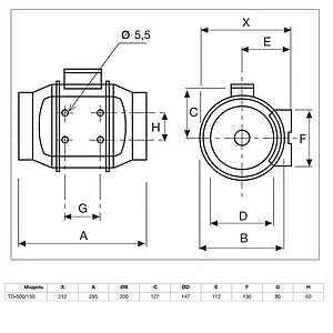 Вентилятор канальный Soler & Palau Mixvent TD 500/150 3V, 3