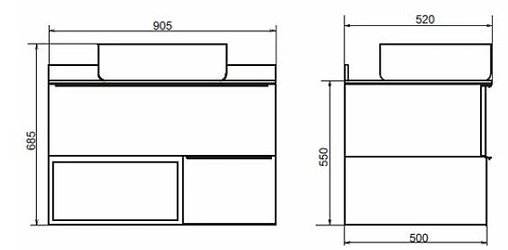 Тумба-умывальник подвесная Comforty Штутгарт 90 дуб тёмно-коричневый/чёрный 00-00002868CF