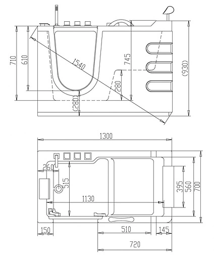 Ванна акриловая Abber 130x70 L AB9000 C L