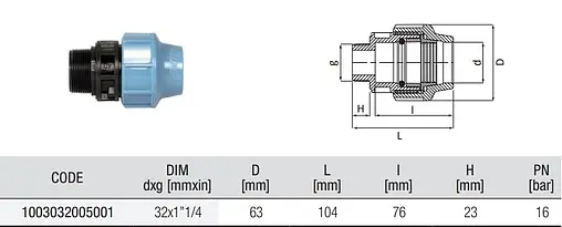 Муфта компрессионная переходная 32мм x 1¼&quot;н Unidelta 1003032005