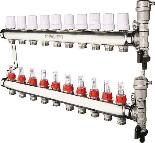 Группа коллекторная с расходомерами 10 отводов 1&quot;в/в x ¾&quot;ек Valtec VTc.589.EMNX.0610