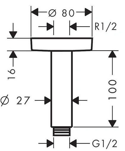 Держатель верхнего душа на потолок Hansgrohe S 100 шлифованный чёрный хром 27393340