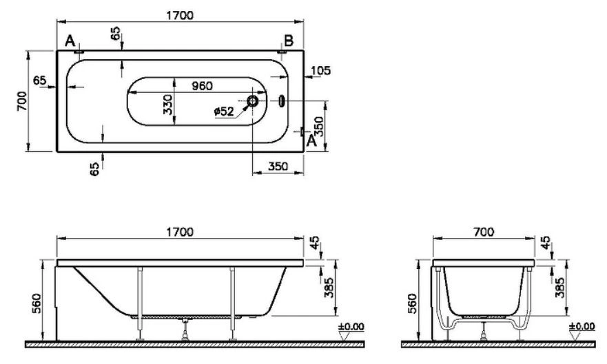 Ванна акриловая VitrA Optimum Neo 170x70 64530001000