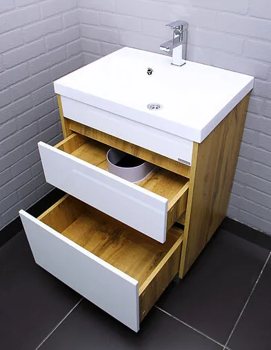 Тумба-умывальник напольная Домино Karlo 60 белый/дуб вотан DK5307T+4627173210164