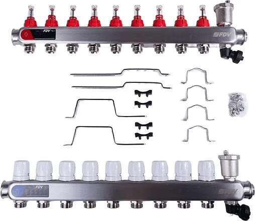 Группа коллекторная с расходомерами 9 отводов 1&quot;в/в x ¾&quot;ек FDV S1103C-2/9