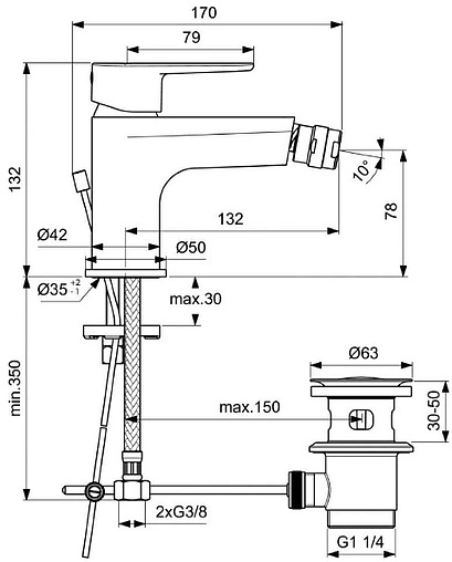 Смеситель для биде Ideal Standard Cerafine O чёрный матовый BC705XG Смеситель для биде Ideal Standard Cerafine O чёрный матовый BC705XG