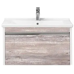Тумба под умывальник подвесная Aquaton Капри 80 бетон пайн/белый 1A230201KPDA0, 1