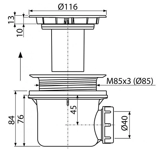 Сифон для душевого поддона AlcaPlast белый A49B