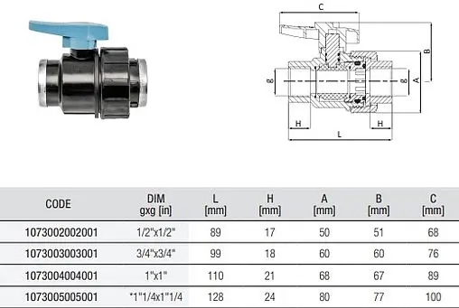 Кран шаровый с американкой ¾"в x ¾"в Unidelta 1073003003001 Кран шаровый с американкой ¾"в x ¾"в Unidelta 1073003003001