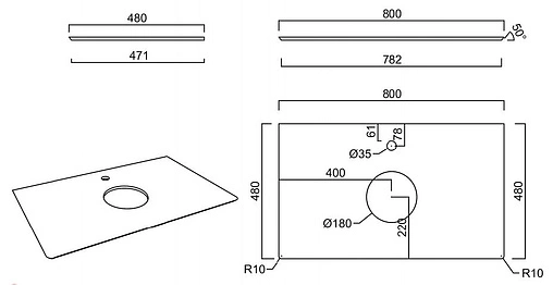 Столешница для накладных раковин Kerama Marazzi Plaza Next PL1 80 про дабл антрацит PL1.DD500600R\80
