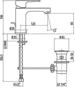 Смеситель для раковины Gattoni H2OMIX3000 хром 3045/30C0, 2