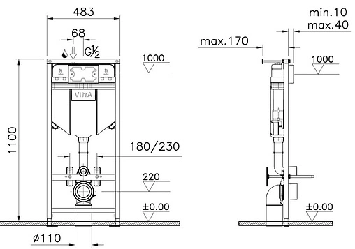 Инсталляция для подвесного унитаза VitrA Concealed Cisterns Uno 720-5800-01EXP Инсталляция для подвесного унитаза VitrA Concealed Cisterns Uno 720-5800-01EXP