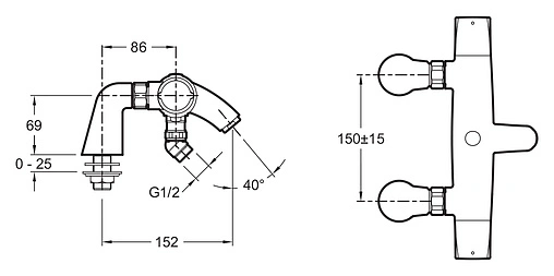 Смеситель на борт ванны на 2 отверстия Jacob Delafon Elevation хром E18875-CP