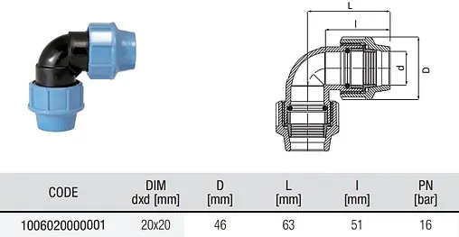 Уголок компрессионный соединительный 20мм x 20мм Unidelta 1006020000