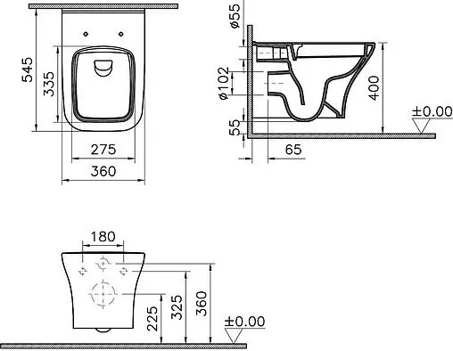 Унитаз подвесной безободковый VitrA Zentrum Square SmoothFlush белый 7484B003-0075