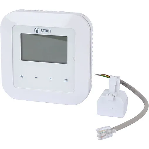 Проводной комнатный терморегулятор для контроллеров I-2, I-3 и I-3 Plus с коммуникацией RS Stout RI-1 белый STE-0101-001007
