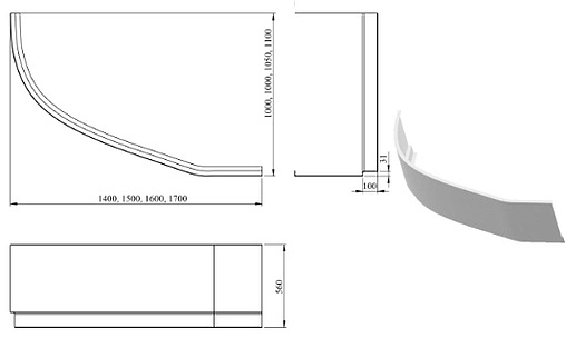 Панель для ванны фронтальная правая C-bath Atlant 150x100x56 R белый CBAP0102R