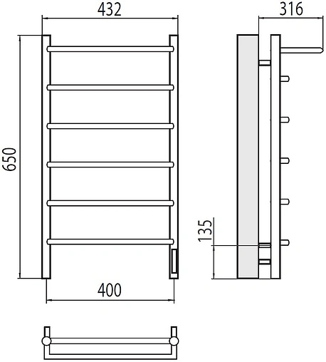 Полотенцесушитель электрический лесенка Terminus Полка Электро П6 400х650 quick touch полированная сталь 4670078531421