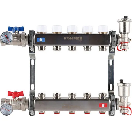 Группа коллекторная без расходомеров 5 отводов 1&quot;в/в x ¾&quot;ек Rommer RMS-3210-000005