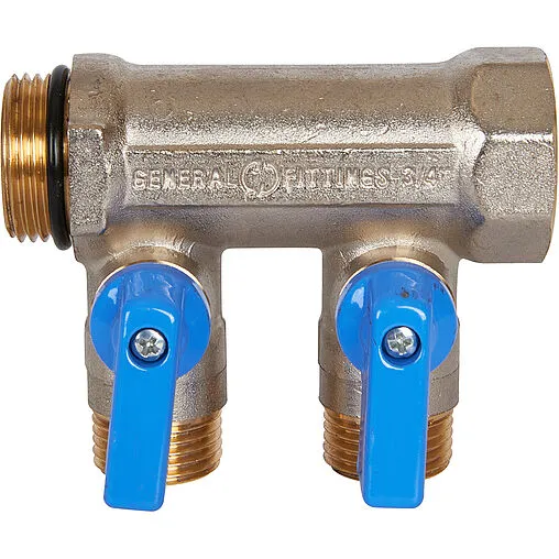 Коллектор запорный проходной 2 отвода синий ¾"в/н x ½"н Stout SMB 6211 341202