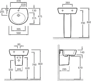 Раковина Jacob Delafon Ove 56 белый E1563-00 Раковина Jacob Delafon Ove 56 белый E1563-00, 2