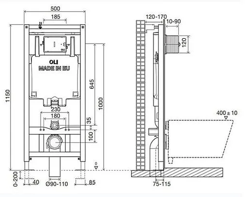Инсталляция для подвесного унитаза Set 3 в 1 OLI 80 300573pSA00 с кнопкой хром глянцевый