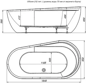 Ванна акриловая отдельностоящая Aquanet Amor 185x95 белый 00301379 Ванна акриловая отдельностоящая Aquanet Amor 185x95 белый 00301379, 2
