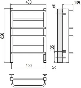 Полотенцесушитель электрический лесенка Terminus Евромикс квадро П6 400х650 электро quick touch полированная сталь 4670078531223, 2