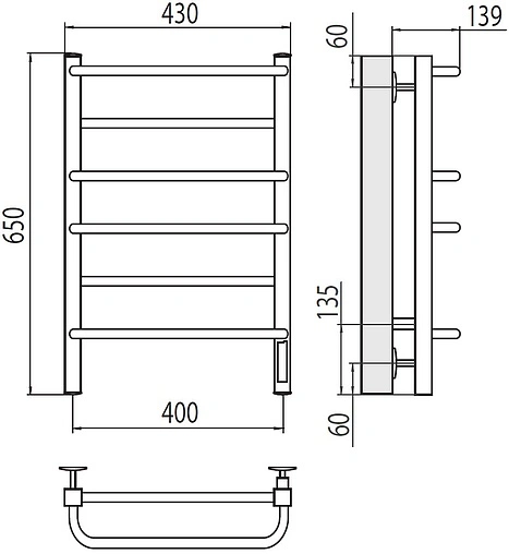 Полотенцесушитель электрический лесенка Terminus Евромикс квадро П6 400х650 электро quick touch полированная сталь 4670078531223