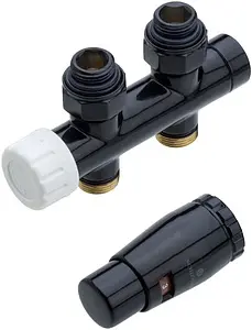 Узел нижнего подключения радиатора терморегулирующий прямой М22x1.5 x ¾"ек (½"н) Schlosser Duo-Plex черный Ral 9005 602100103, 1