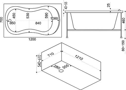 Ванна акриловая Bas Кэмерон 120x70 В00018