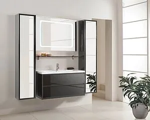 Шкаф-пенал подвесной Aquaton Римини 35 зеркало/чёрный 1A234703RN950 Шкаф-пенал подвесной Aquaton Римини 35 зеркало/чёрный 1A234703RN950, 5