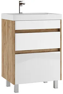 Тумба-умывальник напольный Домино Karlo 60 белый/дуб вотан DK5307T+4627173210164 Тумба-умывальник напольный Домино Karlo 60 белый/дуб вотан DK5307T+4627173210164, 1