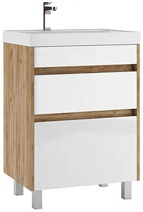 Тумба-умывальник напольная Домино Karlo 60 белый/дуб вотан DK5307T+4627173210164, 1