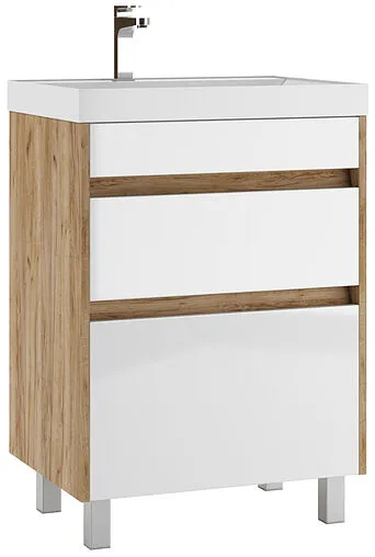 Тумба-умывальник напольный Домино Karlo 60 белый/дуб вотан DK5307T+4627173210164