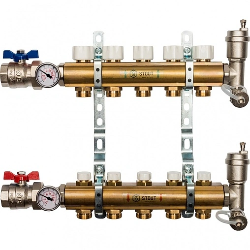 Группа коллекторная без расходомеров 5 отводов 1&quot;в/в x ¾&quot;ек Stout SMB 0468 000005
