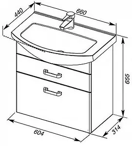 Тумба-умывальник Aquanet Ирис 65 белый 00198383+00182642, 2