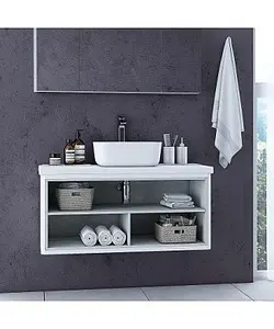 Тумба-умывальник подвесная Aquaton Брук 100 (открытый) дуб латте/белый, 3