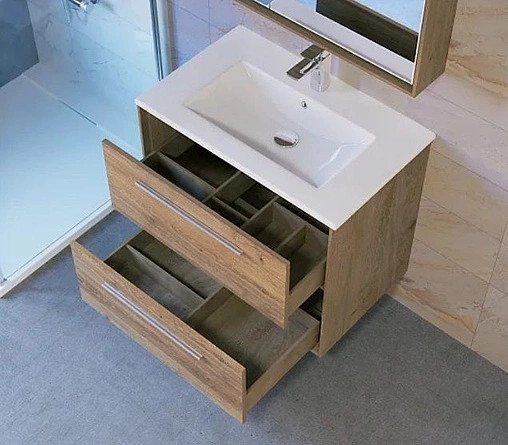 Тумба-умывальник подвесная Raval Frame 75 дуб трюфель Fra.01.75/P/DS+QDR75SLWB01 Тумба-умывальник подвесная Raval Frame 75 дуб трюфель Fra.01.75/P/DS+QDR75SLWB01