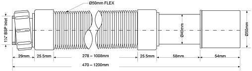 Слив гофрированный Mc Alpine 1¼x40/50мм L=470-1200мм MRMF112S