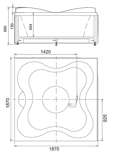 Ванна акриловая с гидромассажем Gemy 187x187 L G9089 K L