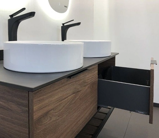 Тумба-умывальник подвесная Comforty Порто 120-2 дуб тёмно-коричневый/чёрный 00-00001287CF