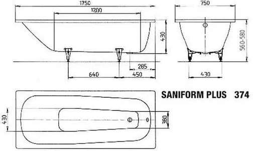 Ванна стальная Kaldewei Saniform Plus 175x75 mod. 374 anti-slip+easy-clean белый 112230003001