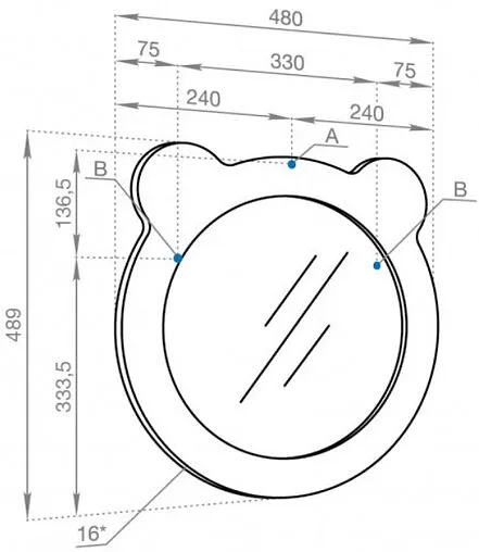 Зеркало Aquaton Каспер Мишка 50 голубой матовый 1A283302CR0E0