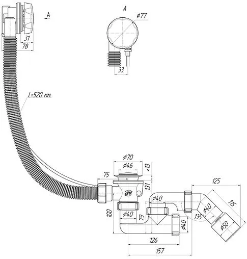 Слив-перелив для ванны Ани Пласт хром EM421 Слив-перелив для ванны Ани Пласт хром EM421